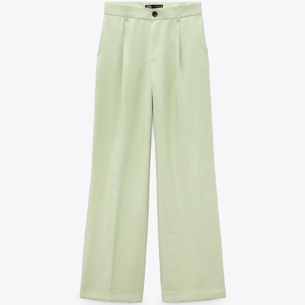 Zara Light Green Wide-Leg Trousers